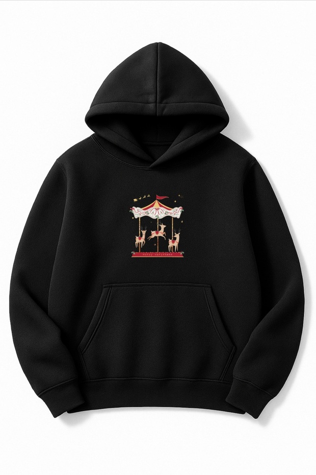 Oversized Black Unisex Merry-Go-Round Printed Sweatshirt