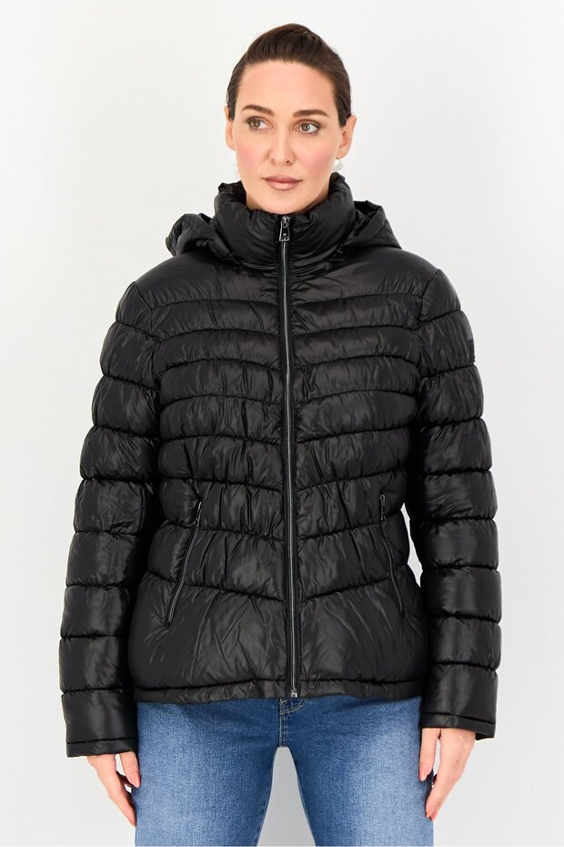 Women Long Sleeve Brand Logo Puffer Jacket, Black