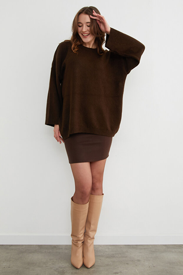 Basic Bisiklet Yaka Salaş Triko Kazak - 6