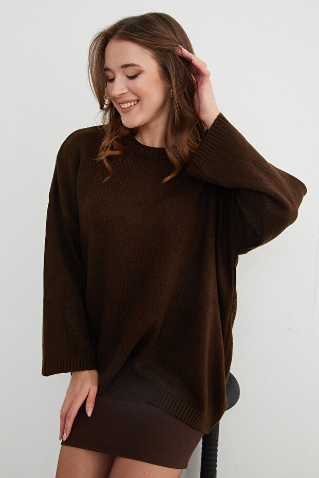 Basic Bisiklet Yaka Salaş Triko Kazak - 4