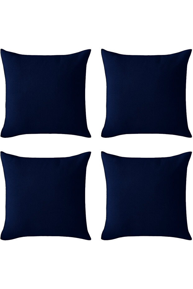 Navy Blue Throw Pillow Cover Set of 4 - Hidden Zipper - Velvet Texture