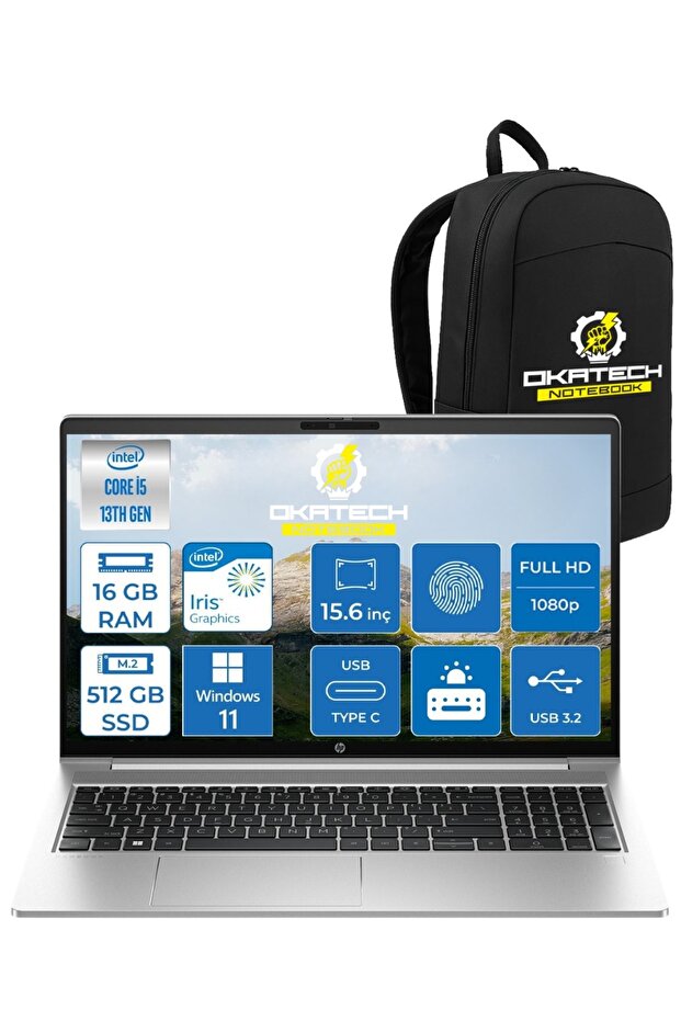 PROBOOK 450G10 9B9H3EA İ5-1334U 16 GB RAM 512 GB NVM SSD 15.6”FHD WİN11PRO NOTEBOOK +OKATECH ÇANTA - 1