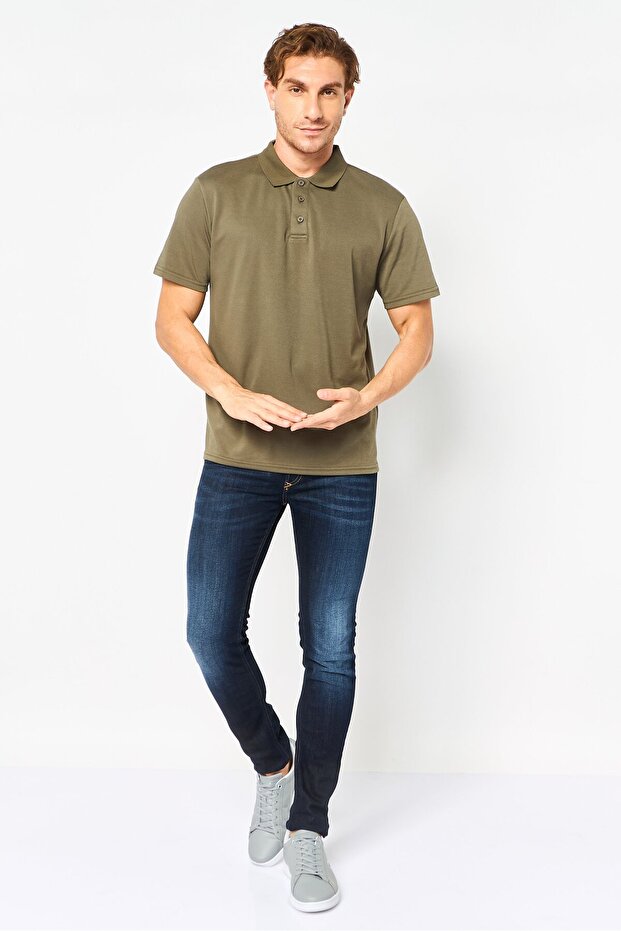 Men Regular Fit Solid Short Sleeve Polo Shirt, Olive - 2
