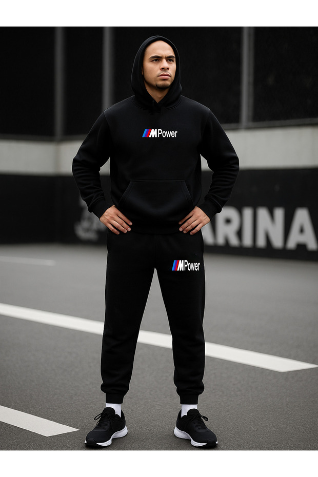 Men's Black Hooded Tracksuit Set Im Power
