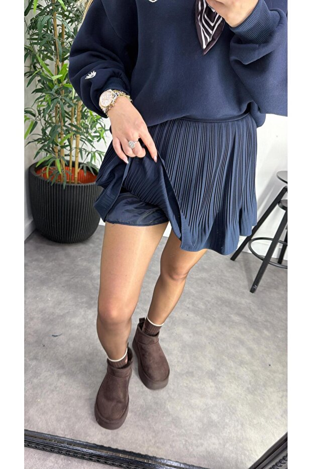 Pliseli Şortlu Etek - 3