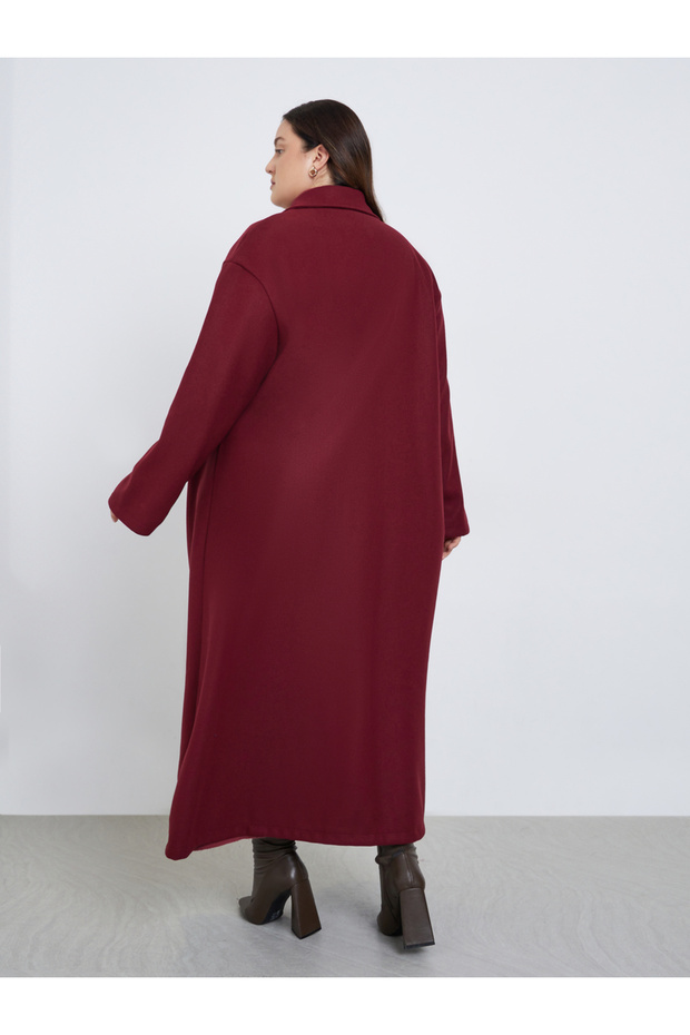 Plus Size Regular Fit Wool Like Buttoned Coat - 5