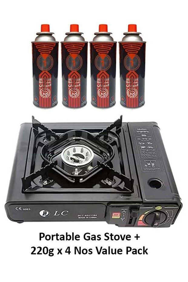 Two Way Portable Camping Stove with 4 Butane Cartridges