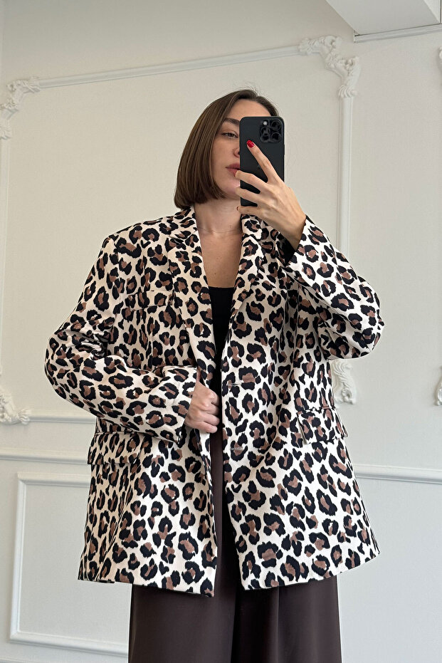 Black Leopard Patterned Blazer Jacket - 2