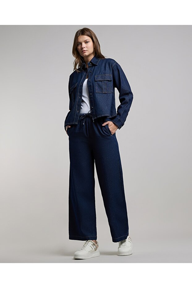 Washed Wide Leg Jeans with Button Closure