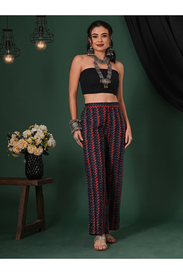 Blue Cotton Striped Ethnic Parallel Trousers