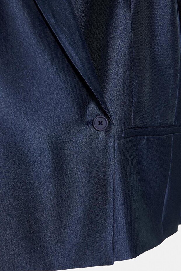 Kruvaze parlak kumaş blazer - 7