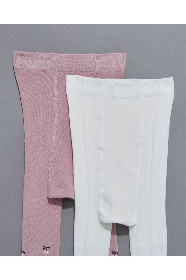 Beige Girl's 2 Pack Footed Stockings