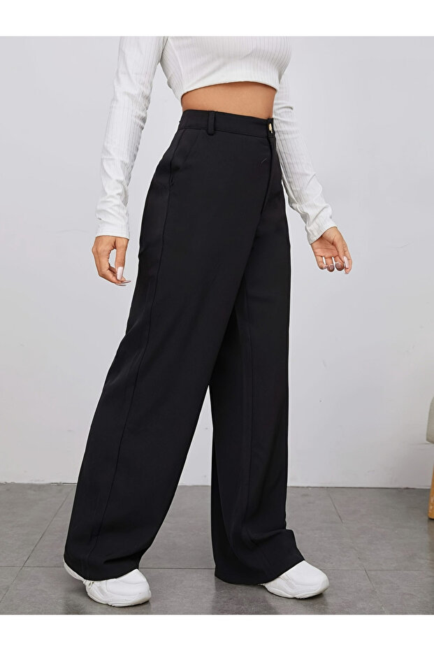 Solid Wide Leg Pants - 3