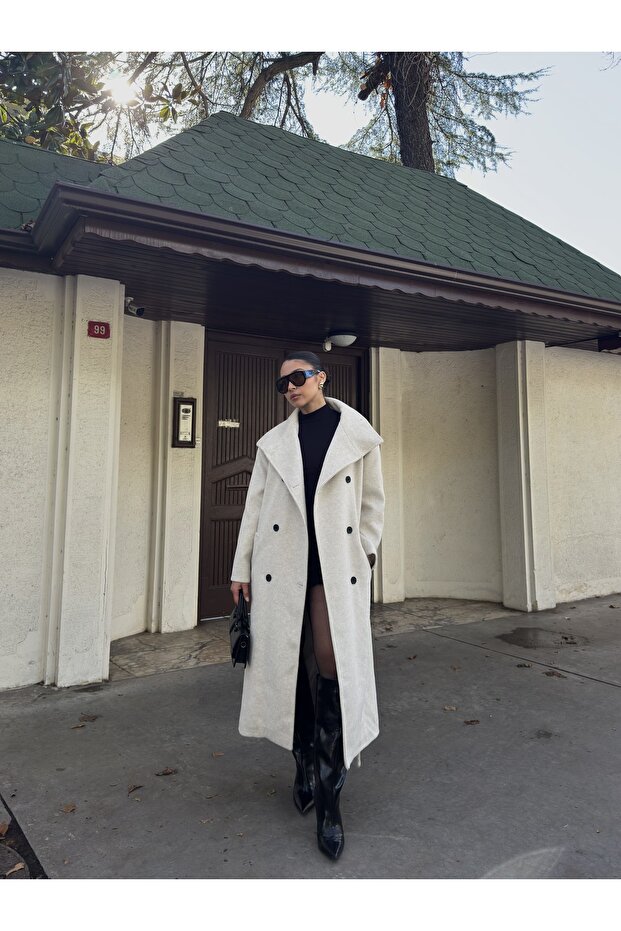 معطف كشمير بياقة واقفة - 1