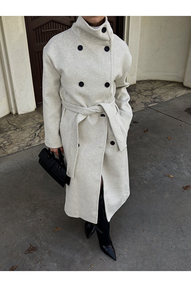 معطف كشمير بياقة واقفة - 7