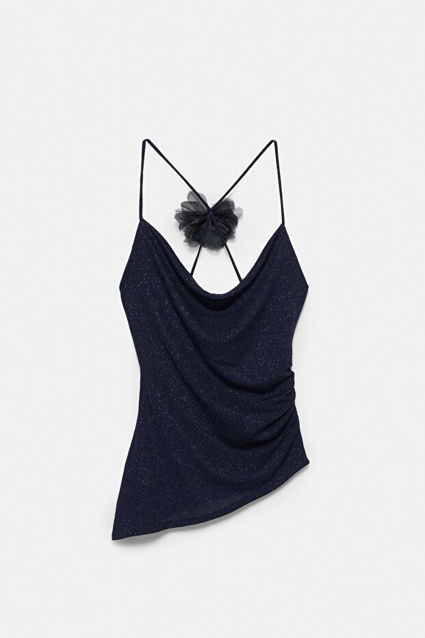 Drape detaylı parlak çiçekli top - 5