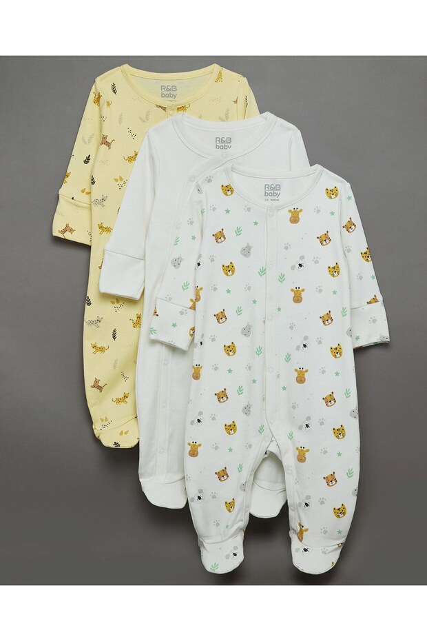 مجموعة من 3 بدلات نوم مطبوع بأقدام - 1