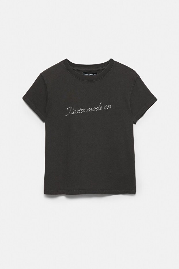 Siyah parlak taşlı t-shirt - 5