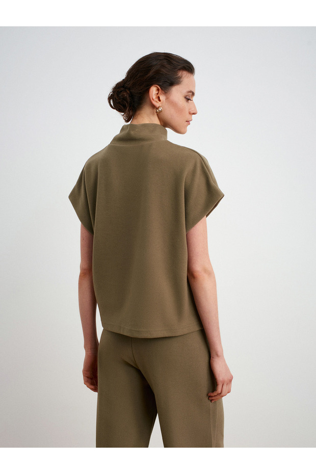 32148 Dik Yaka Örme Top-Açık Haki - 3