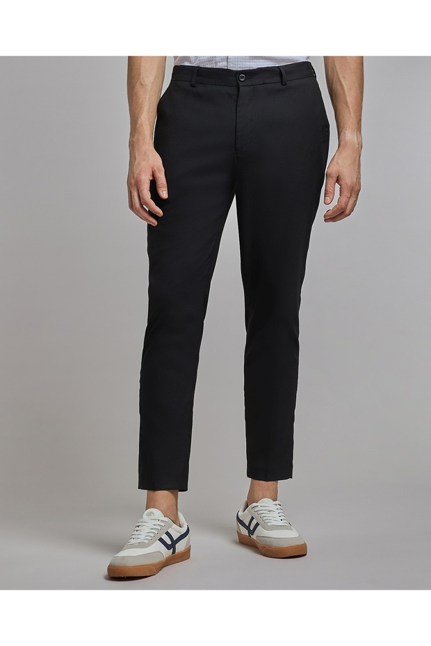 بنطلون ضيق سادة مع إغلاق بأزرار - 2