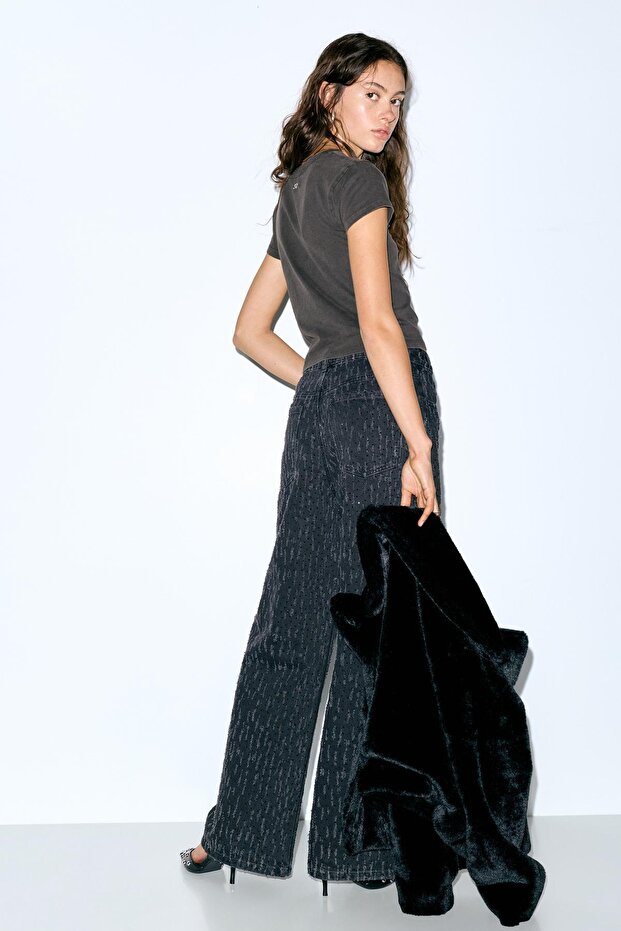 Siyah parlak taşlı t-shirt - 3