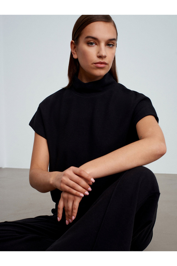 32148 Dik Yaka Örme Top-Siyah - 5