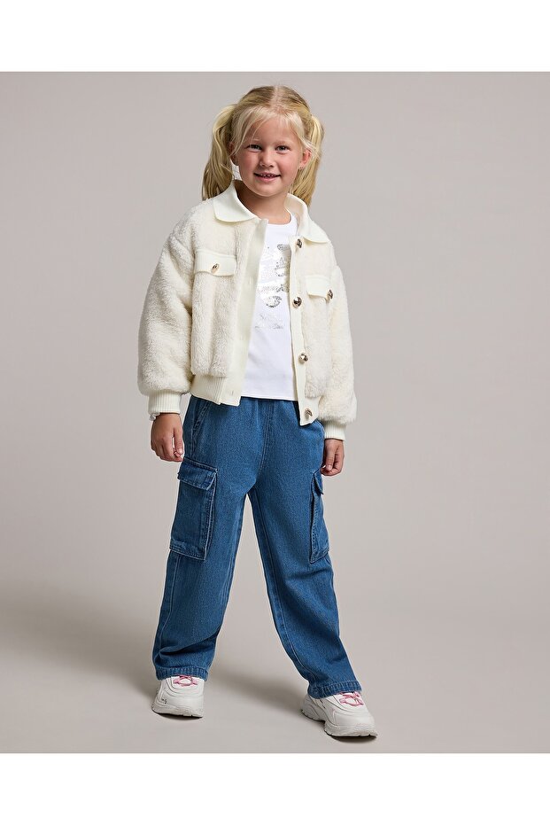 سترة فروية مع زر للإغلاق - 3