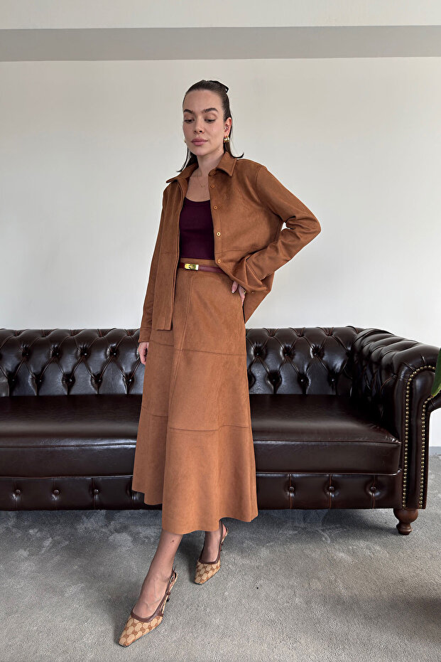 Fustă lungă din piele întoarsă - TABA - 2