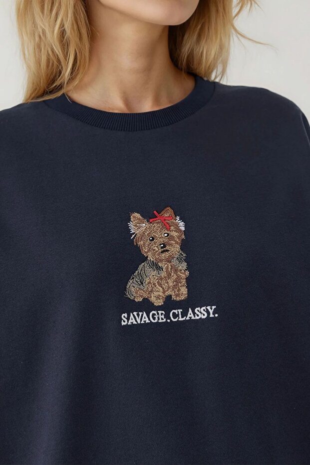 İşlemeli Yuvarlak Yaka Sweatshirt - 2