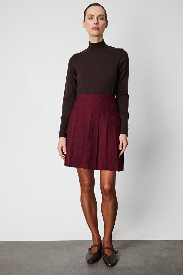 Pileli Mini Triko Etek - 3