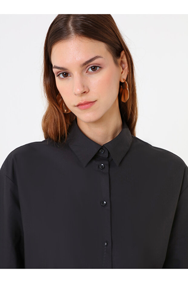 Poplin Kumaşlı Basic Bluz / Gömlek - Siyah - - 3