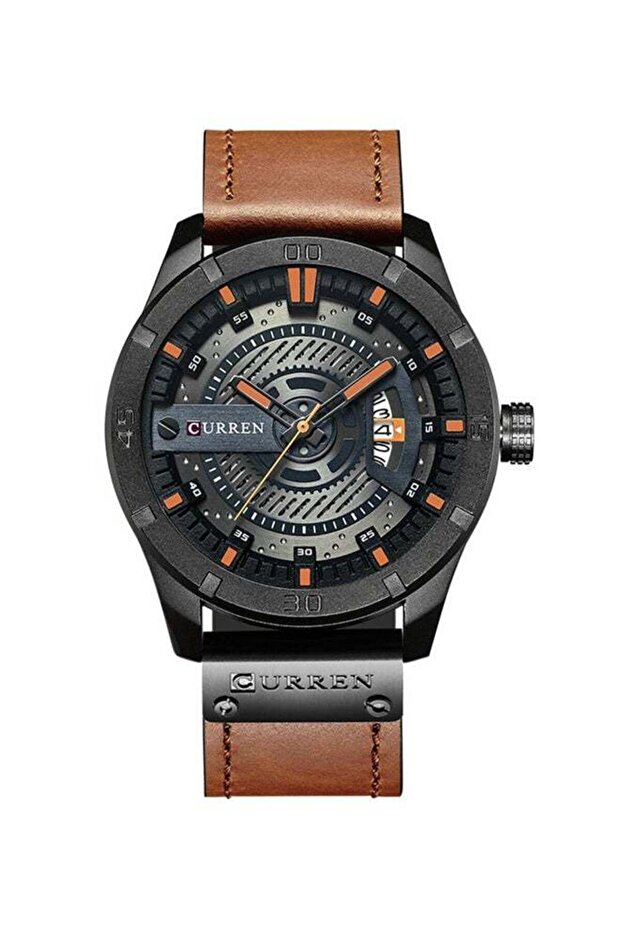 Men's Water Resistant Leather Strap Analog Wrist Watch 8301 - 45 mm - Brown
