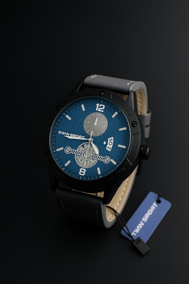 Leather Cord Luxury Men's Calendar Wristwatch