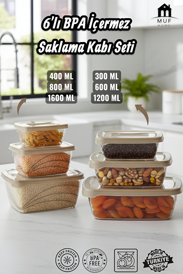 6-Piece Storage Container Set Bpa-Free Food Storage Box Premium Lid Airtight Lid - Total 4.9 Liters