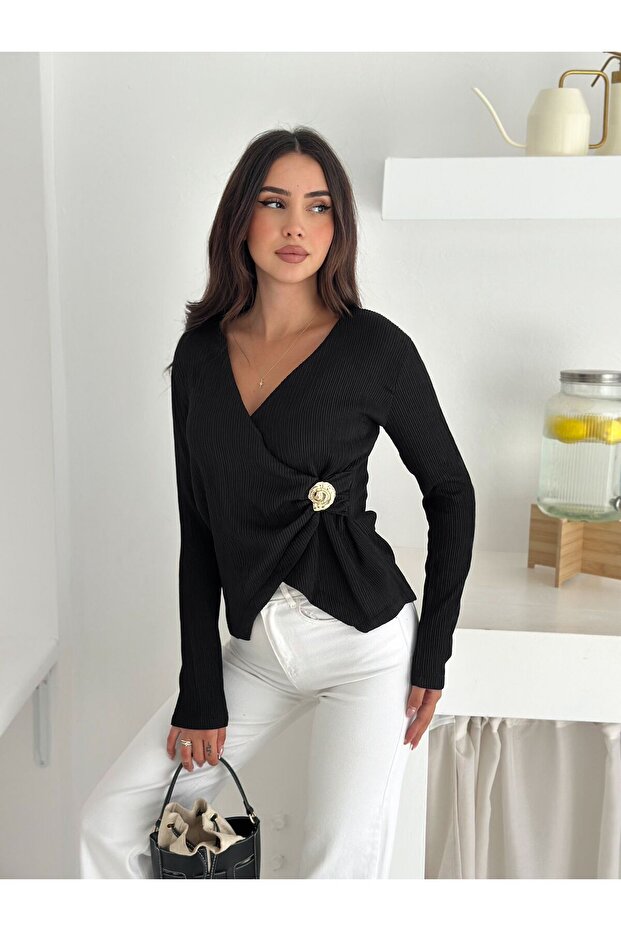 Women's Double-Breasted Buckle Detailed Blouse