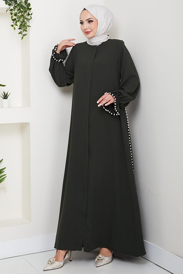 Pearl Detailed Abaya Khaki HM2850