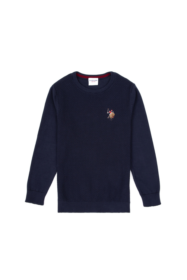 Boy's Navy Blue Crew Neck Basic Sweater 50307838-Vr033