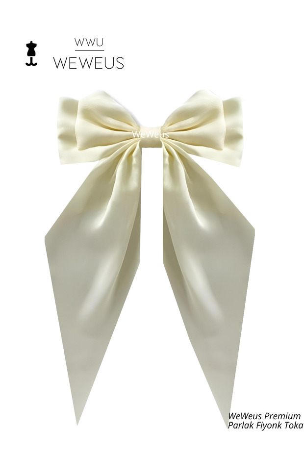 Women's Off-White Shiny Bow Ribbon Long Luxury Buckle