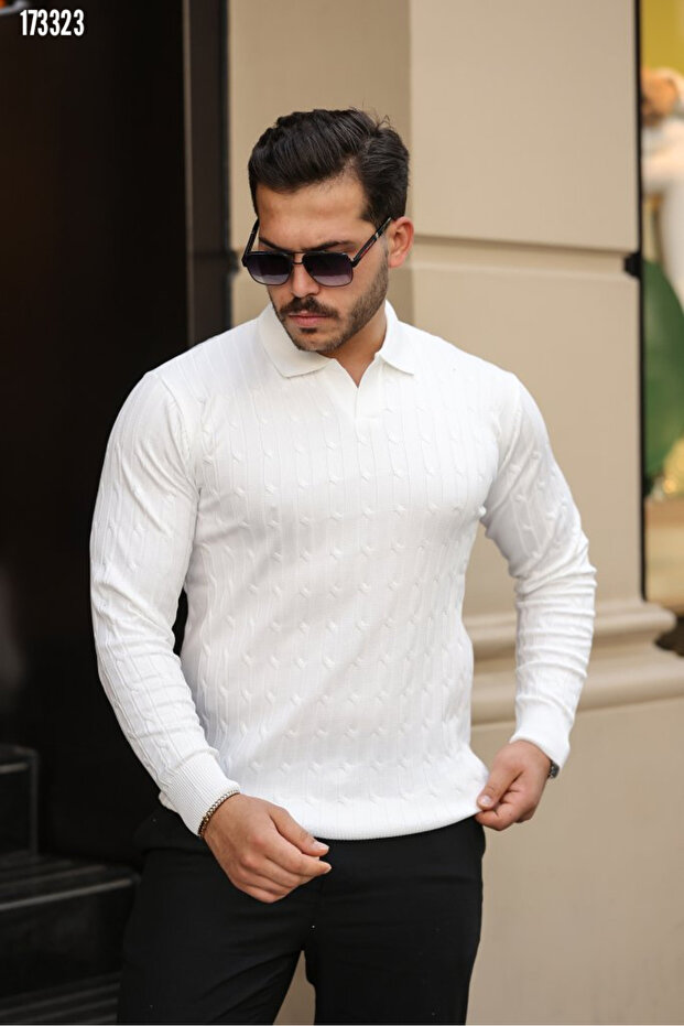 Men's Knitted Pattern Long Sleeve Knitwear Polo Neck Sweater