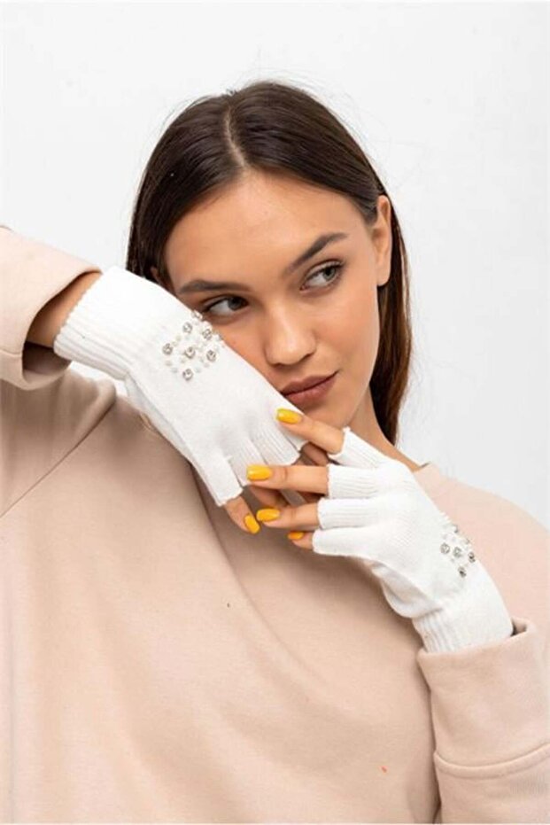 Kadın taş işlemeli parmaksız eldiven DPAKS046 - 2