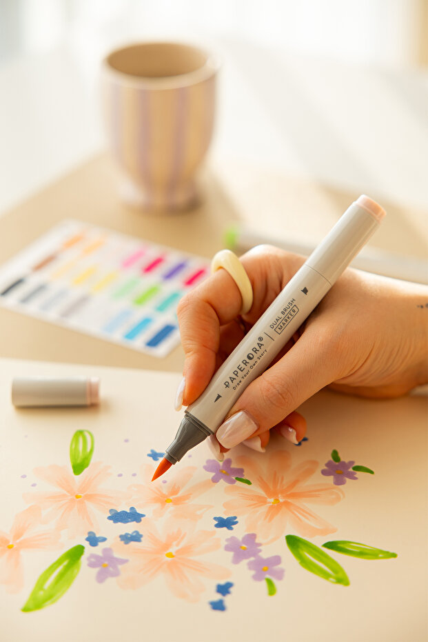 12’li Çift Uçlu Alkol Bazlı Marker Kalem Seti – Brush + Chisel - 8