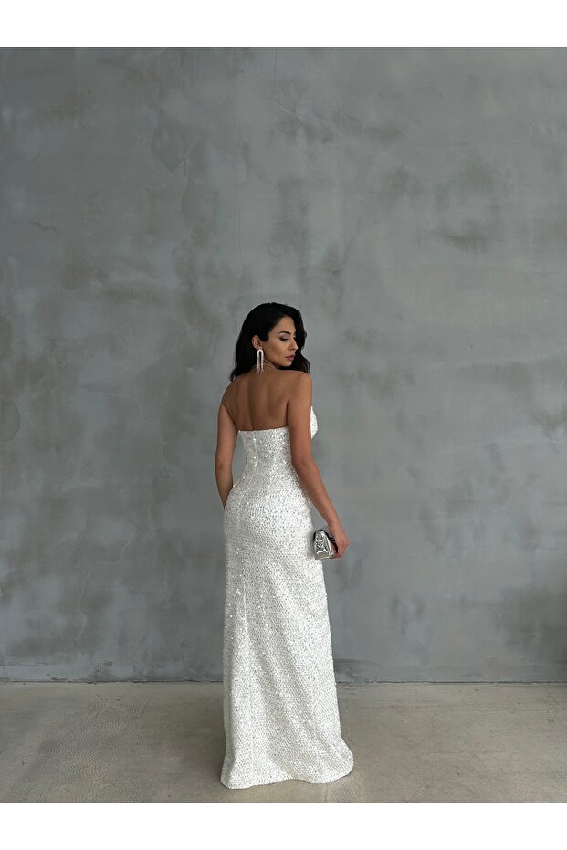 Payetli Straplez Elbise - 5