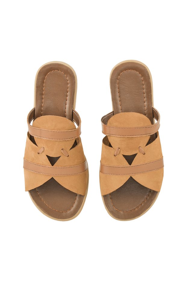Genuine Leather Tan Women's Slippers