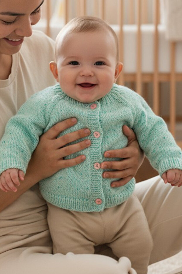 0-1 Year Old Knitted Green Mottled Pattern Baby Cardigan