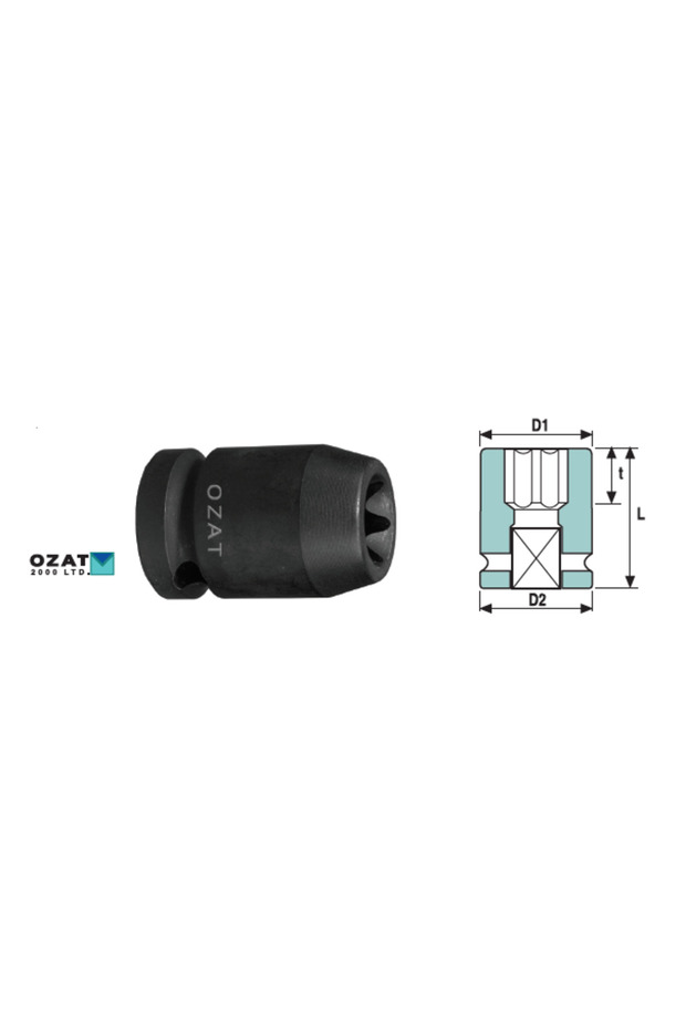 1/2'' impact socket wrench head, internal TORX profile E22