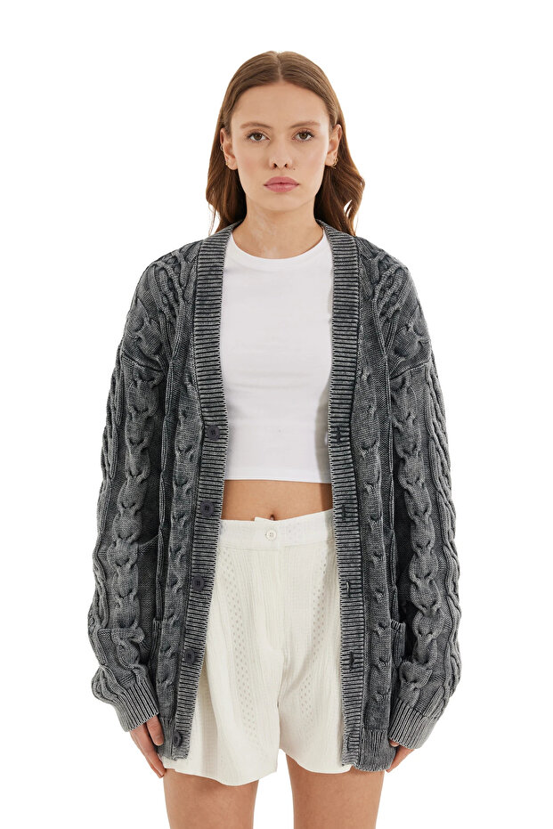 Eskitme Efektli Örgü Ceket - 1