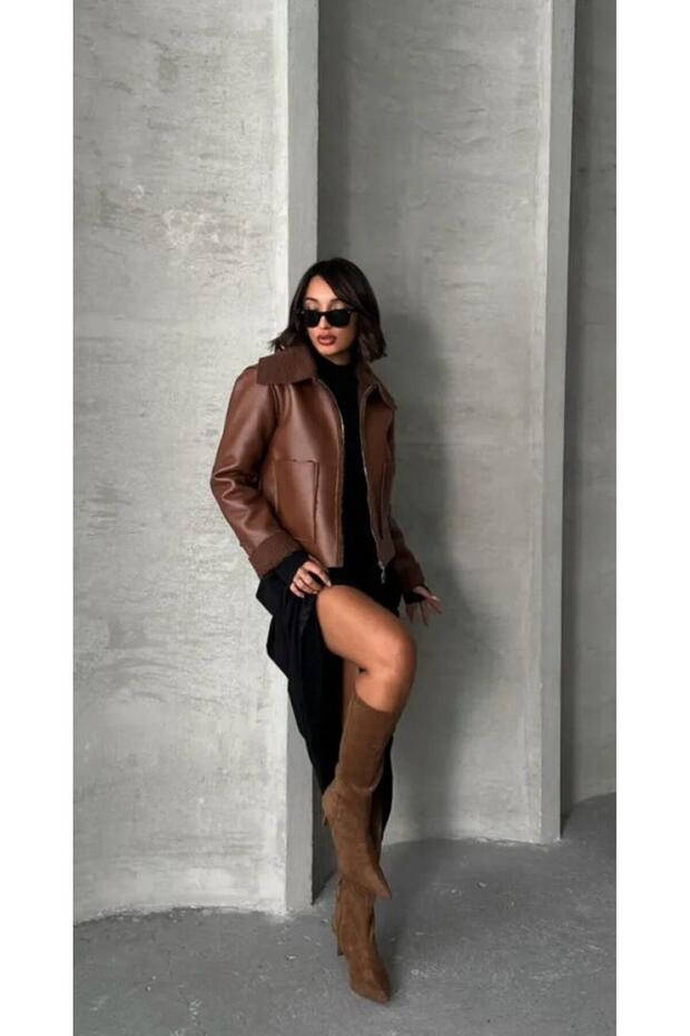 TABA LAMİNA DERİ KÜRKLÜ MONT - 3