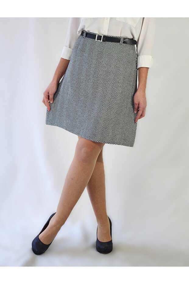 High Waist Chanel Woven Fabric Knee-Length Fish Scale Patterned A-Line Skirt