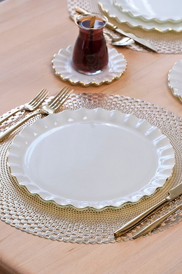 Solid Krem Wavy Altın 34 Parça Tea Time - 5