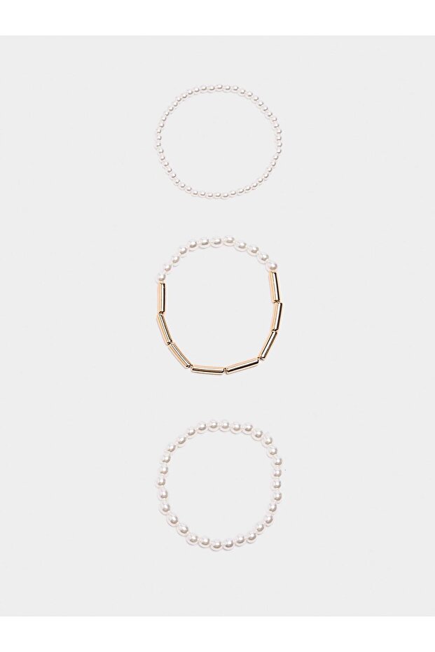 İnci Süslemeli Elastik Bileklik Seti - 1